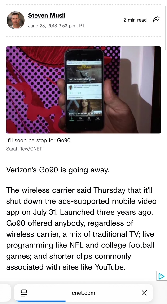 Verizon Claim 3 Evidence - Go90 Shutdown